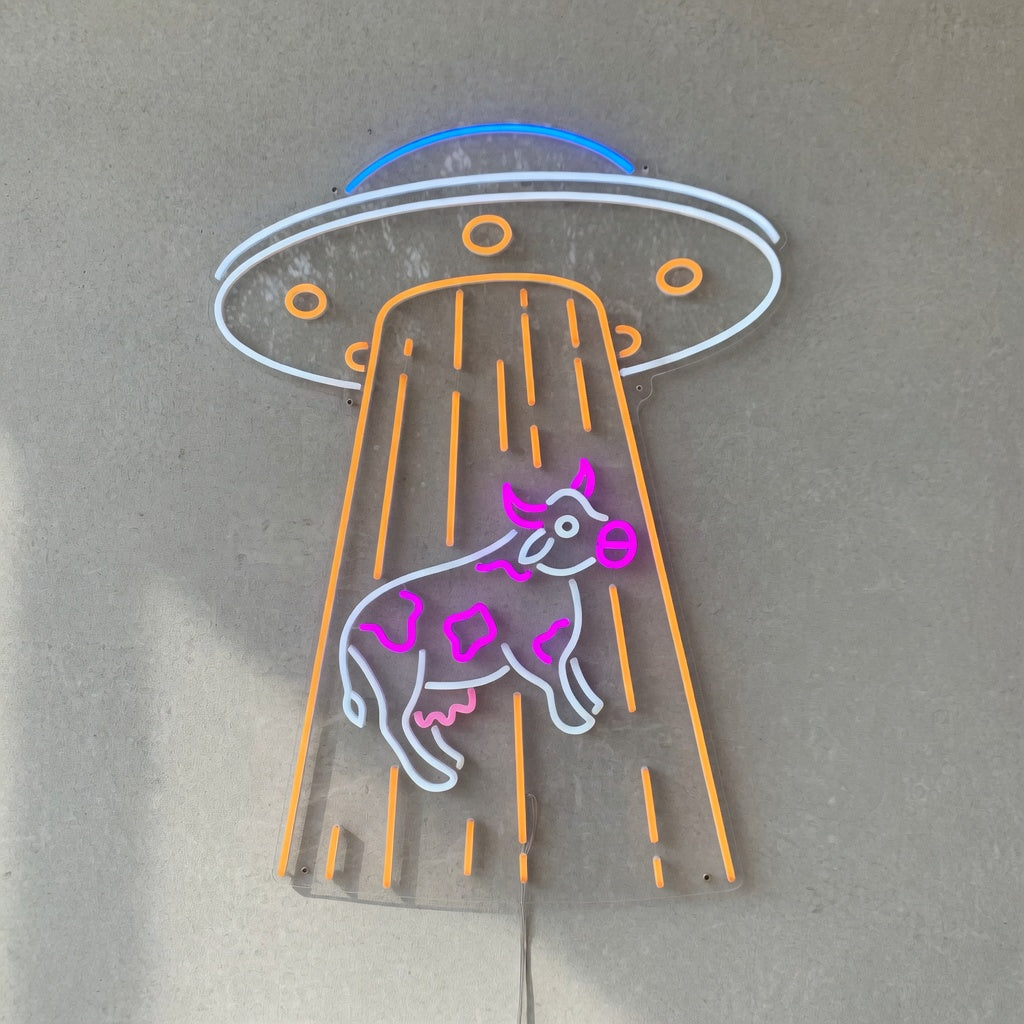 UFO Abducting Cow LED Neon Sign for Kids Room - Shineneon