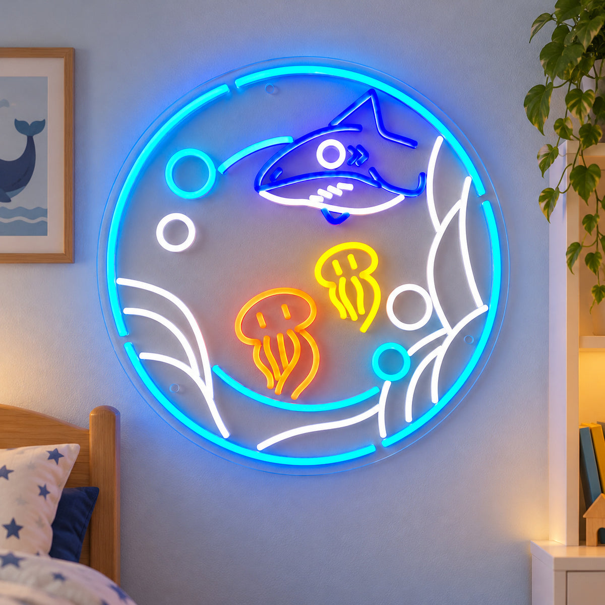 Ocean with Shark and Jellyfish LED Neon Sign for Kids Room Wall Neon Signs - Shineneon