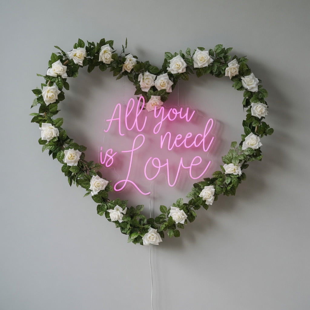 All You Need Is Love LED Neon Sign Heart Wreath Floral Design - Shineneon
