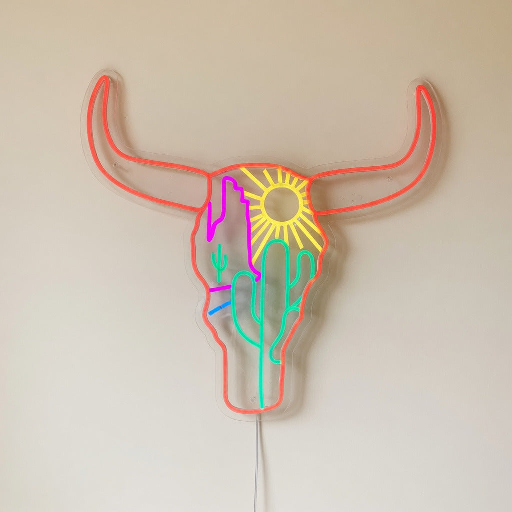 Western Cattle Skull LED Neon Sign for Bar Light Up Business Decor - Shineneon