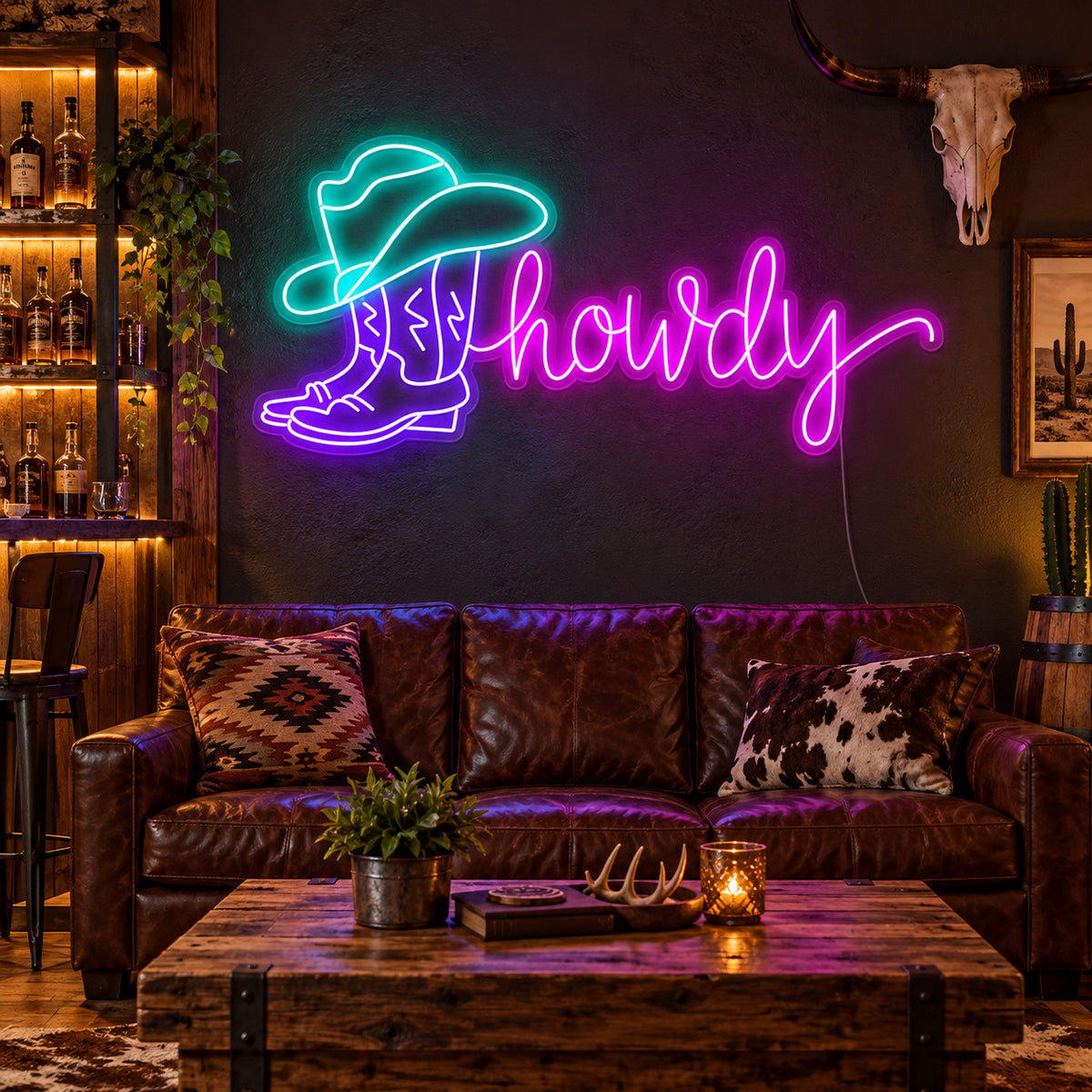 Howdy Cowboy Boot Hat LED Neon Sign Wall Neon Signs - Main Product Image