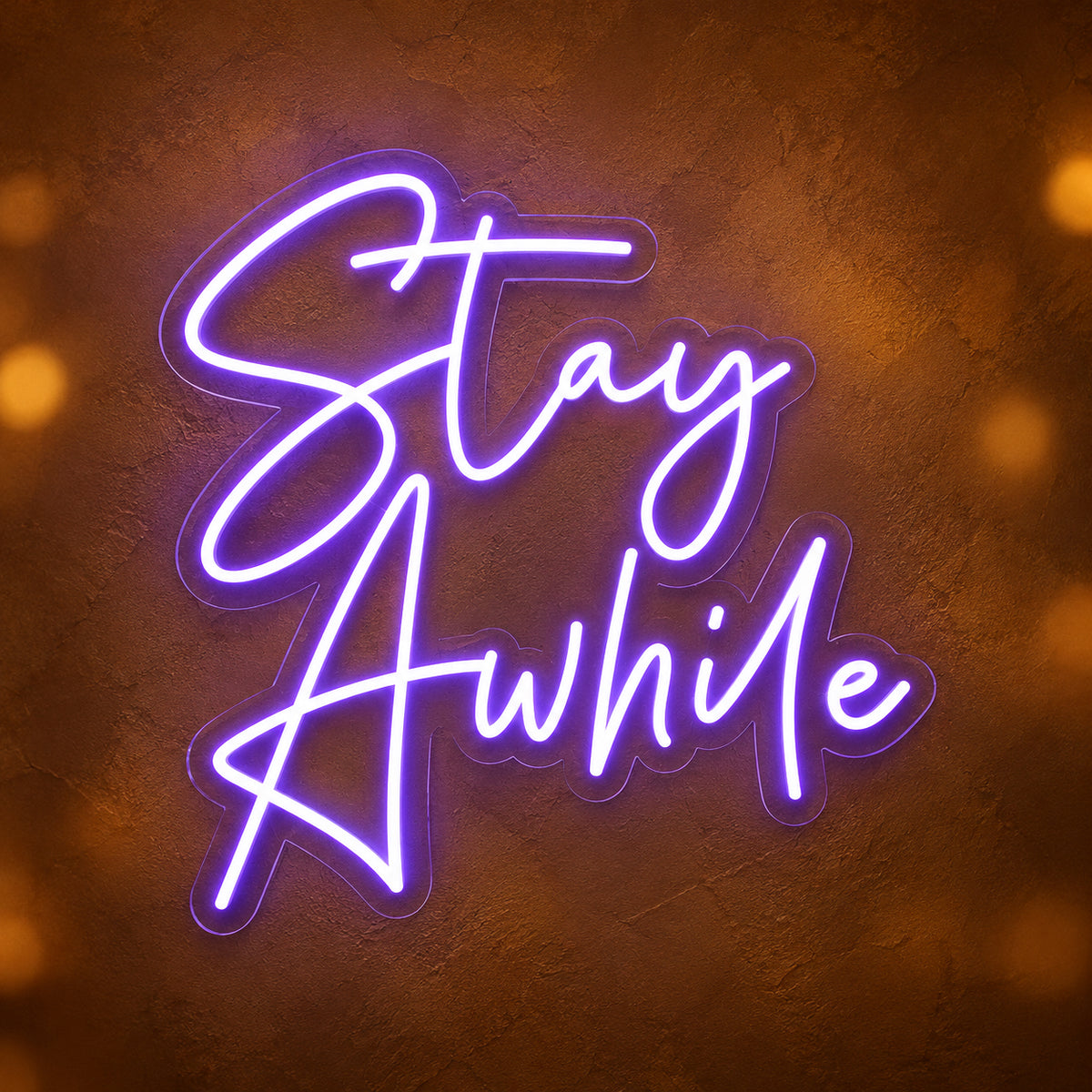 Stay Awhile LED Neon Sign Cool Purple Era Script - Main Product Image