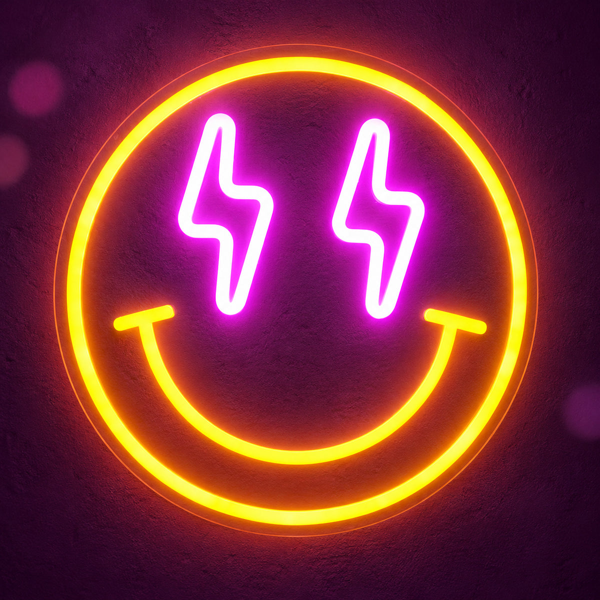 Smiley Face Lighting Bolt LED Neon Sign for Man Cave - Main Product Image