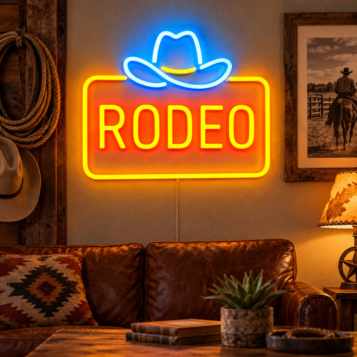 Rodeo Cowboy Hat Frame Vintage LED Neon Sign Wall Neon Signs - Main Product Image