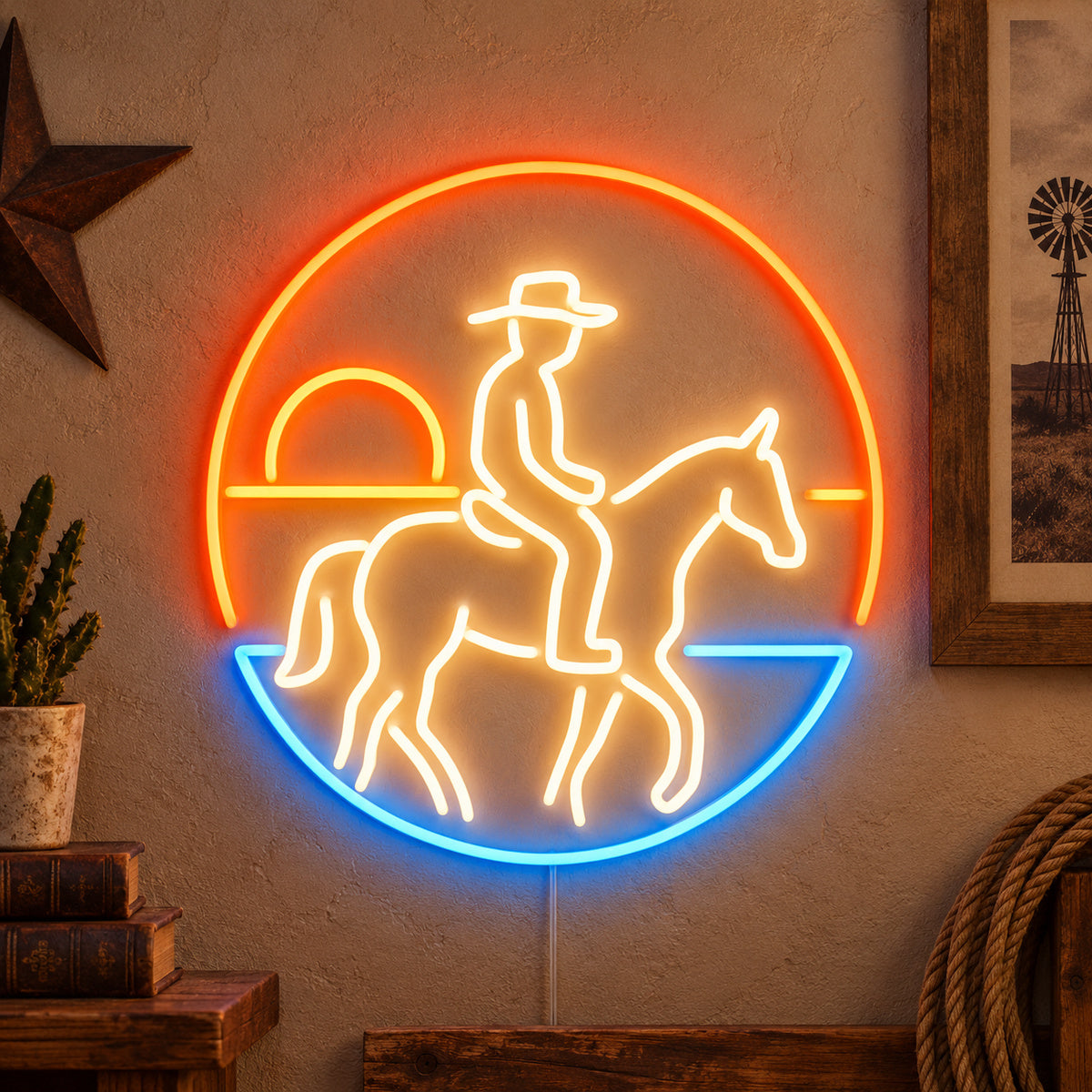 Sunset Cowboy Horseback Vintage LED Neon Sign Wall Neon Signs - Main Product Image