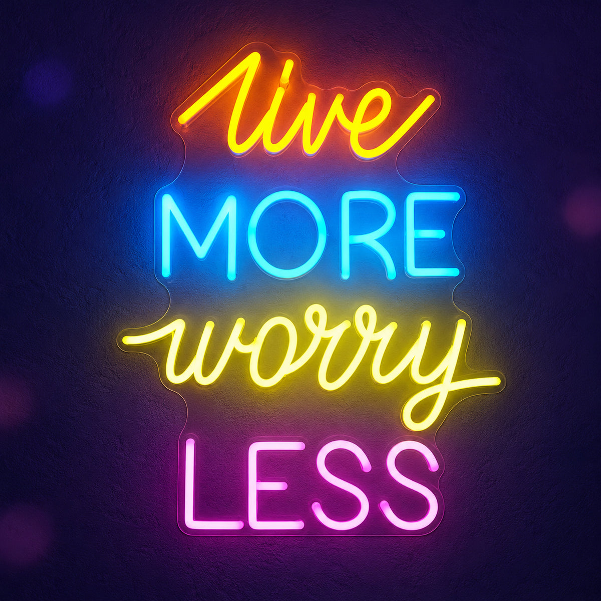 Live More Worry Less LED Neon Sign Multicolor Arc Stack - Main Product Image