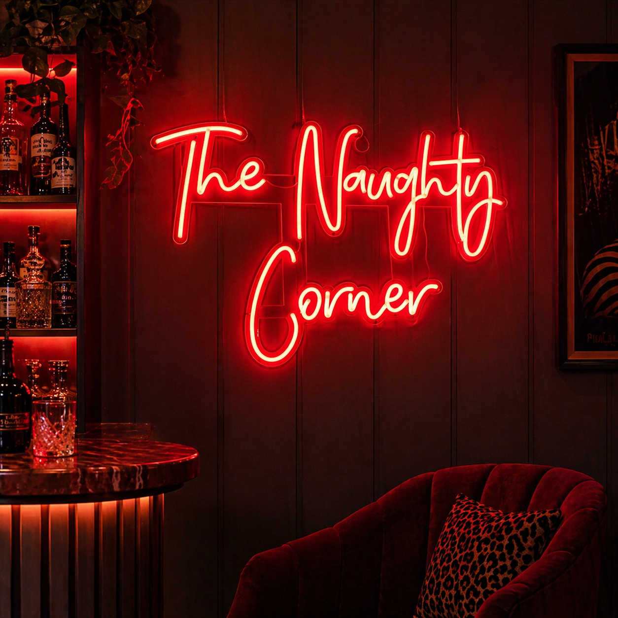 The Naughty Corner LED Neon Sign for Bedroom, Bar & Party Room Decor