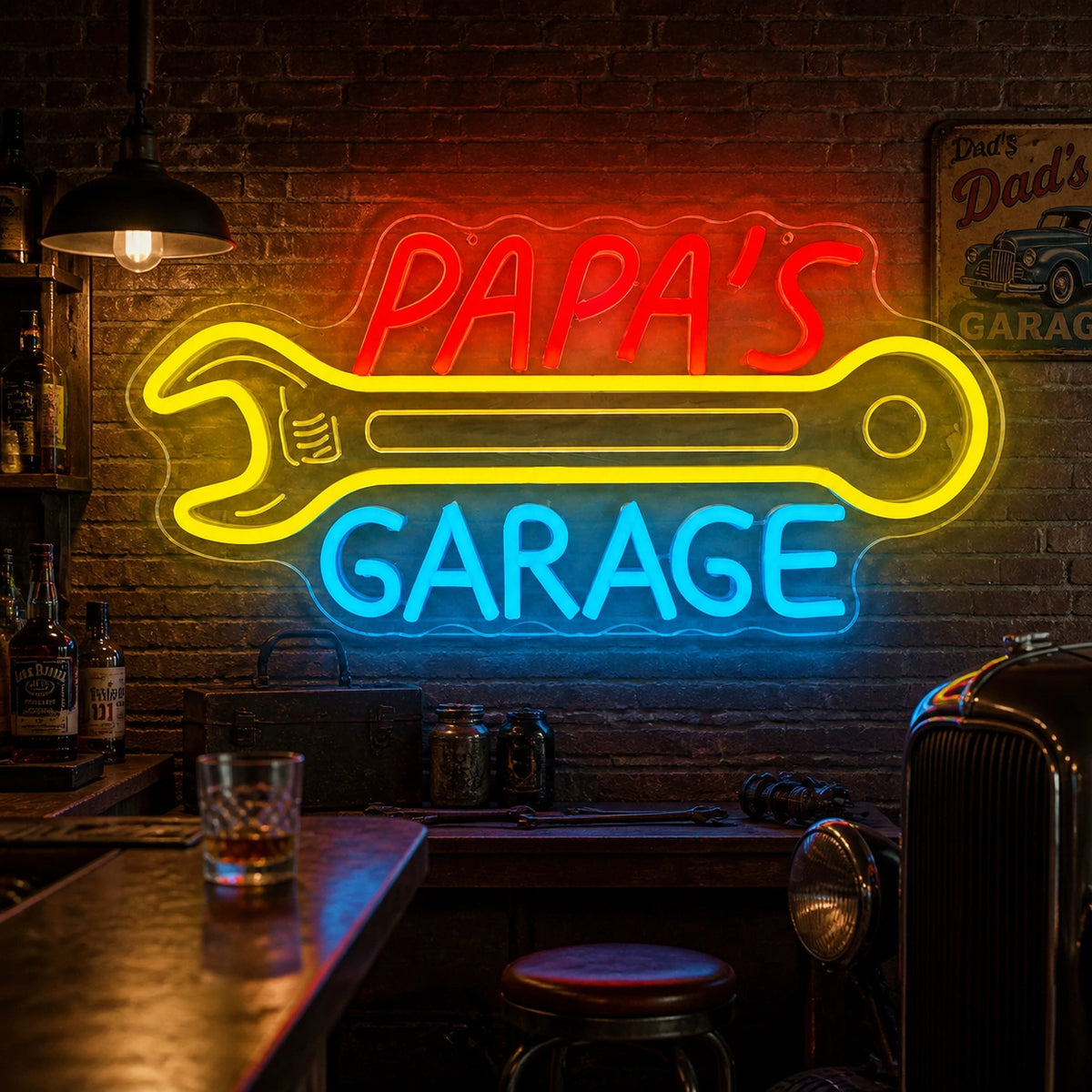 Papas Garage Wrench Vintage LED Neon Sign Wall Neon Signs - Shineneon