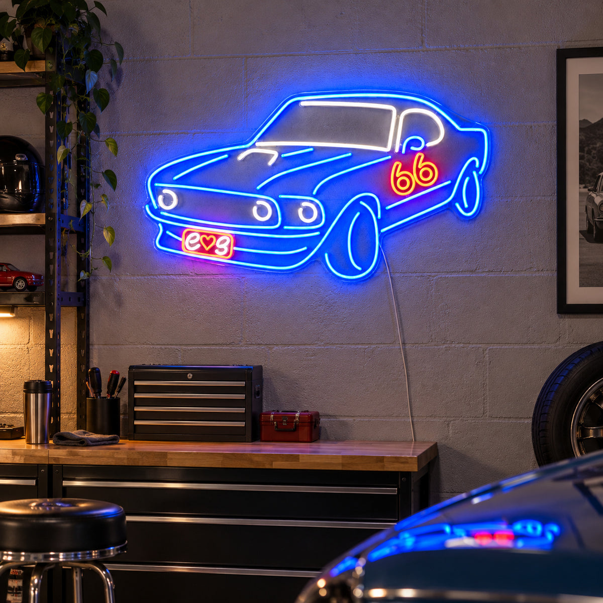 Race Car Route 66 LED Neon Sign, Dimmable Wall Light - Shineneon