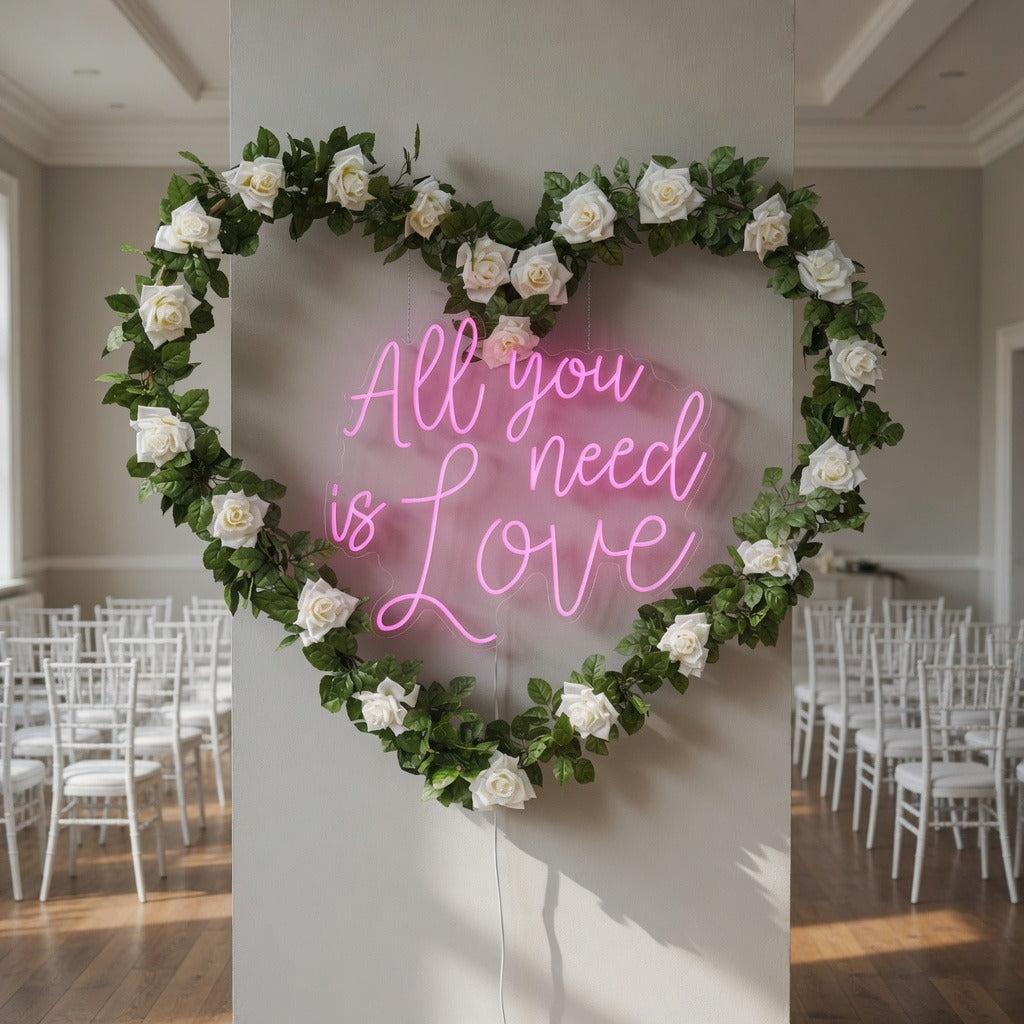 All You Need Is Love LED Neon Sign Heart Wreath Floral Design - Shineneon
