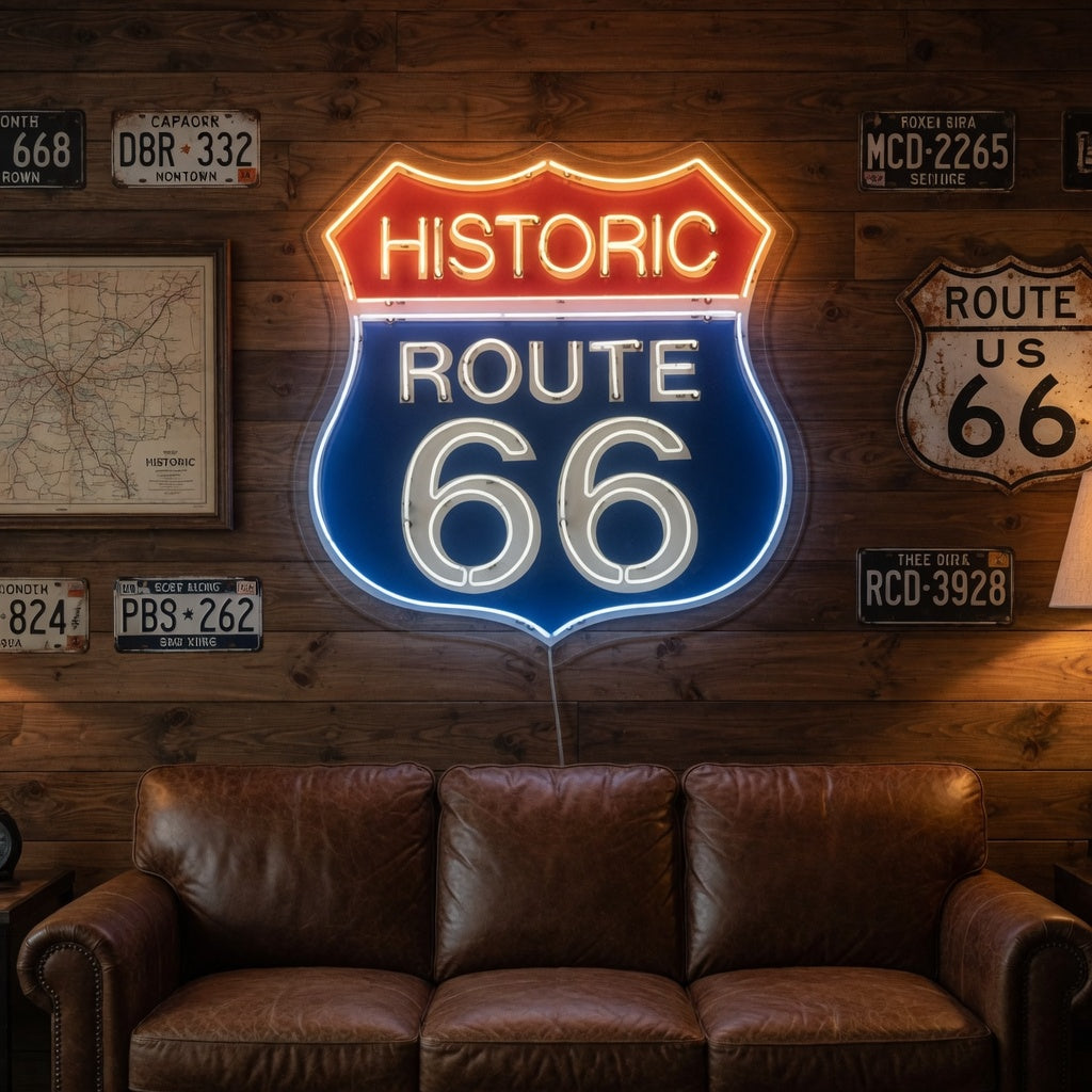 Route 66 LED Neon Sign for Man Cave - Shineneon
