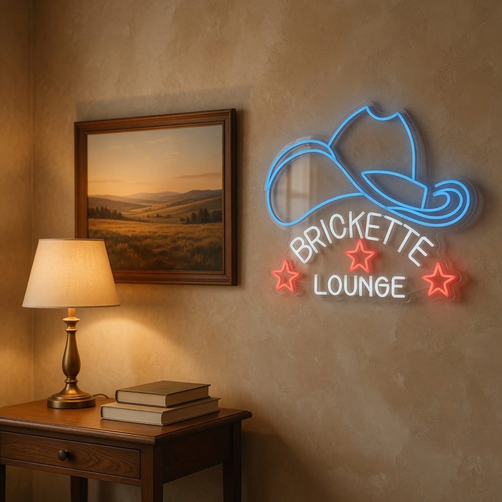 Cowboy Hat Brickette Lounge LED Neon Sign - Shineneon