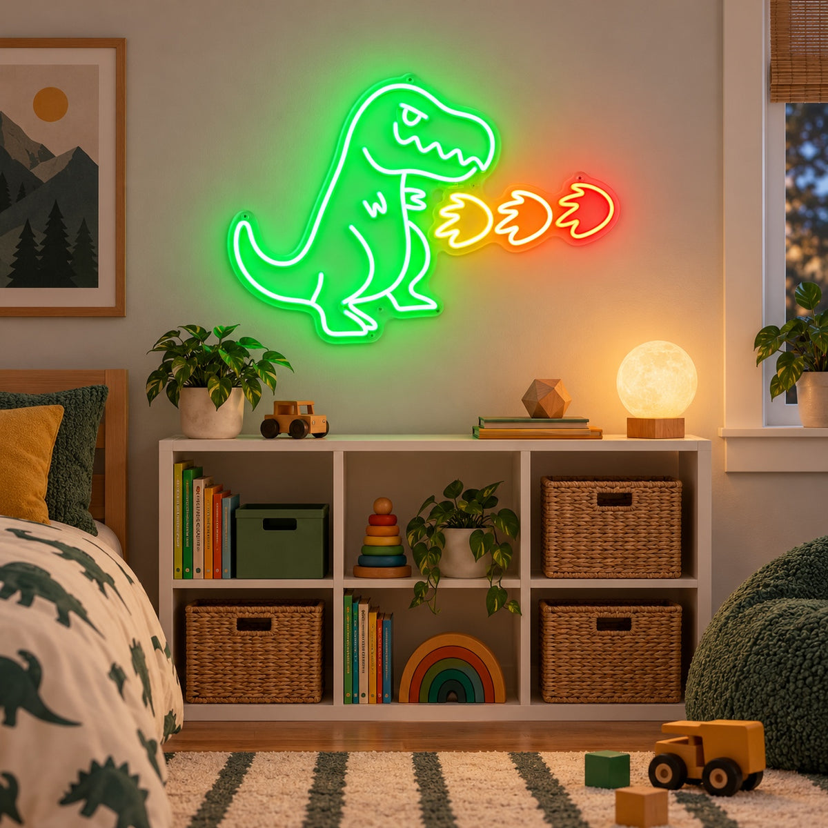 Fire Breathing Cute Cartoon Dinosaur LED Neon Sign for Kids Room - Shineneon