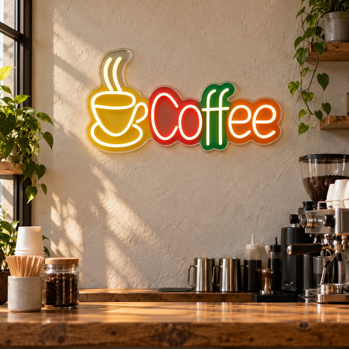 Coffee LED Neon Sign Cup with Wordmark - Shineneon