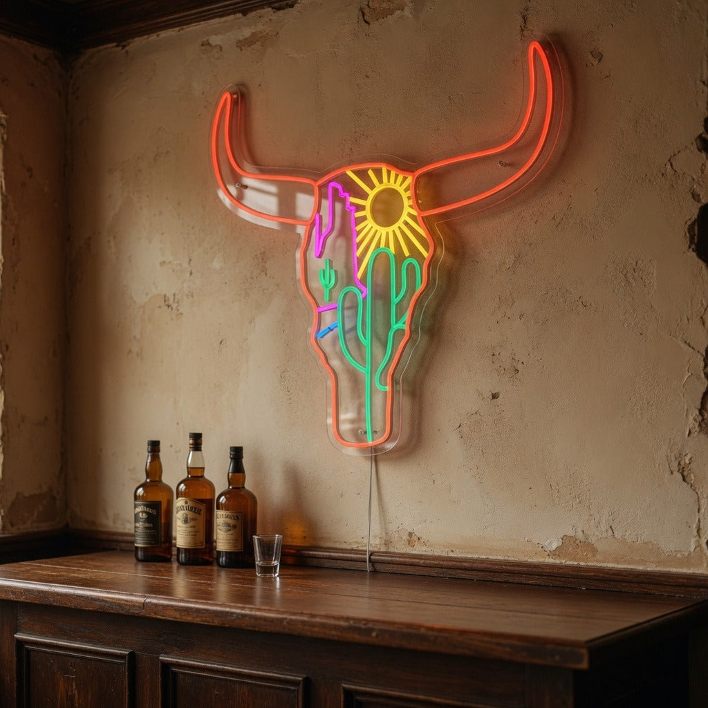 Western Cattle Skull LED Neon Sign for Bar Light Up Business Decor - Shineneon