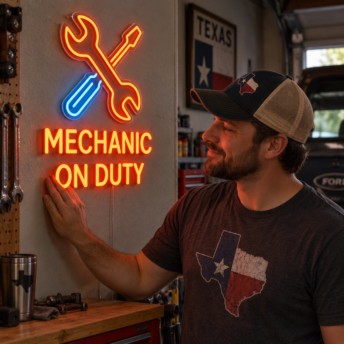 Mechanic On Duty Wrench Screwdriver LED Neon Sign Wall Neon Signs - Human Interaction