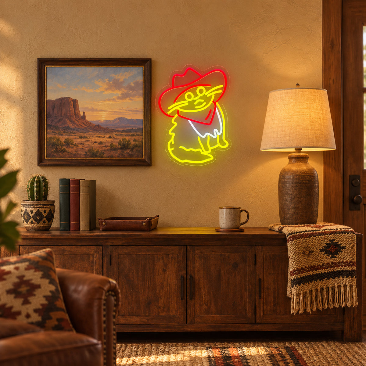 Cowboy Cat LED Neon Sign Dimmable Wall Light - Installation Scene