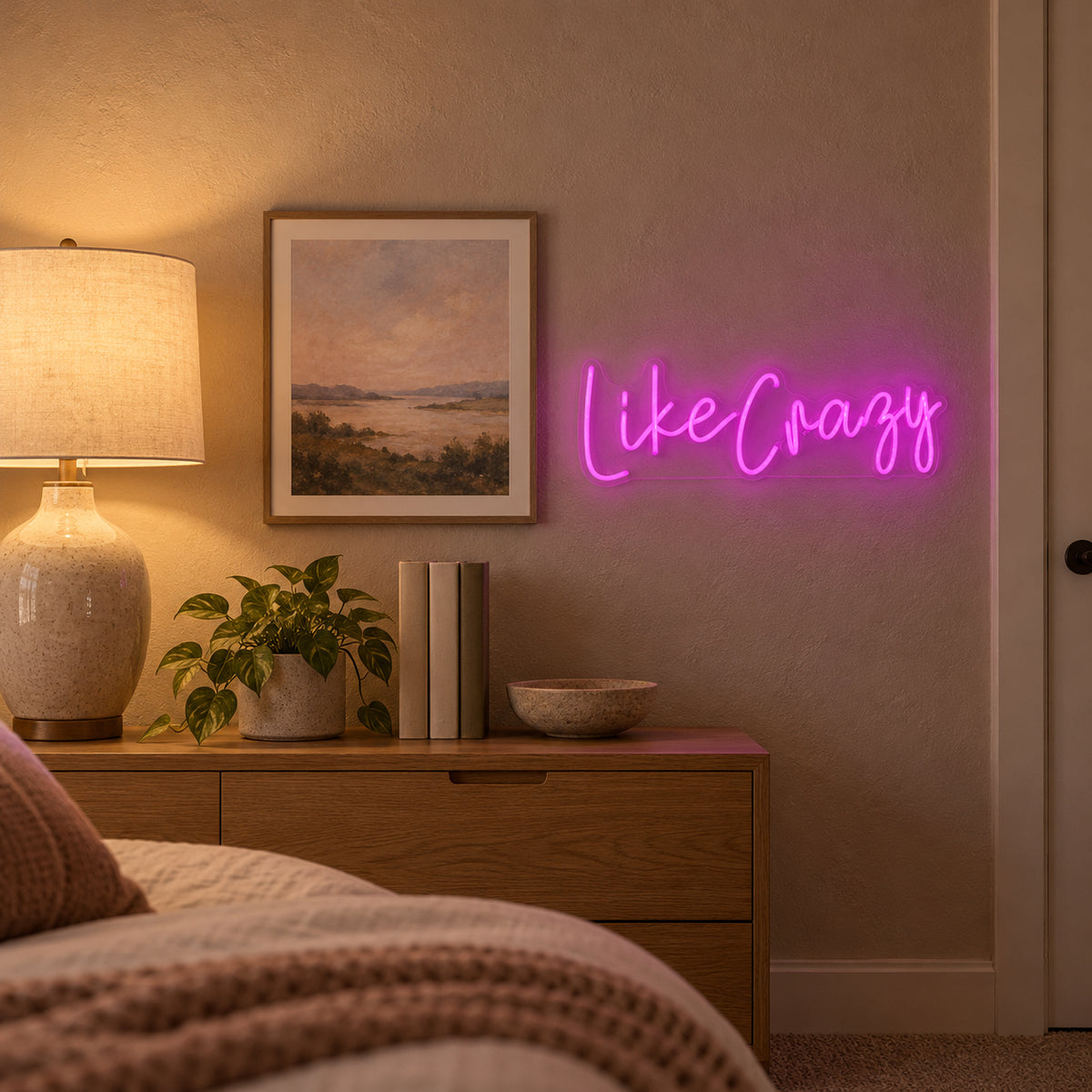 Like Crazy Purple Neon Sign - Installation Scene