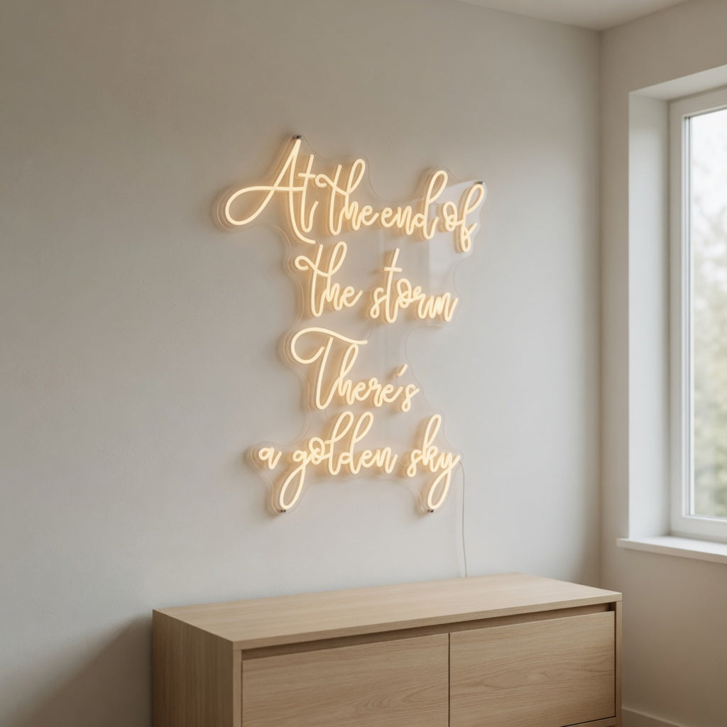 At The End Of The Storm There's a Golden Sky LED Neon Sign - Installation Scene