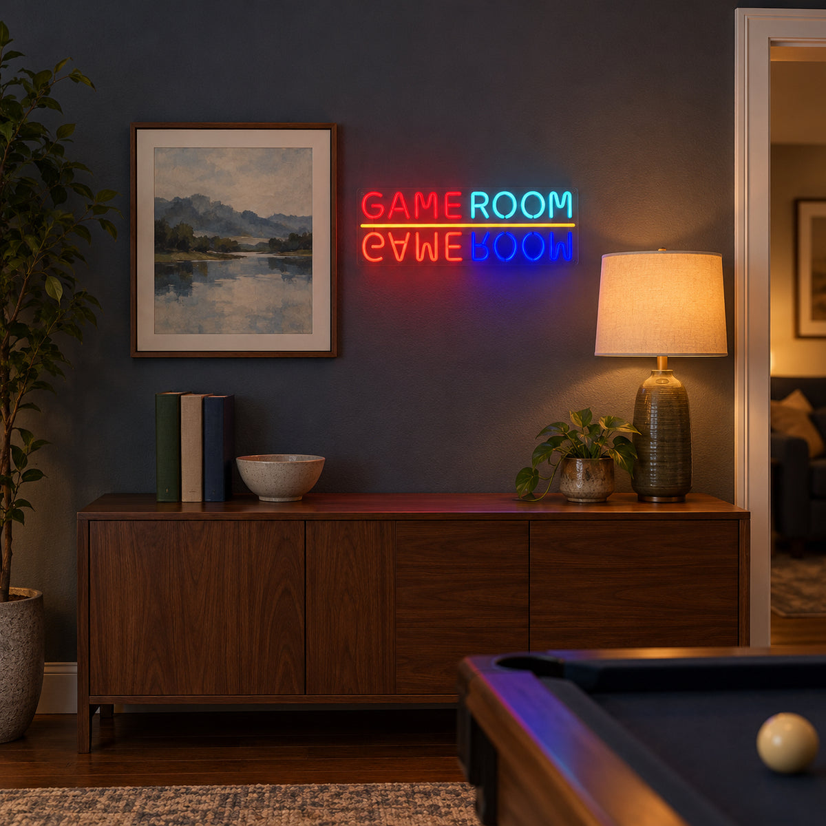 Games Room Neon Sign - Installation Scene