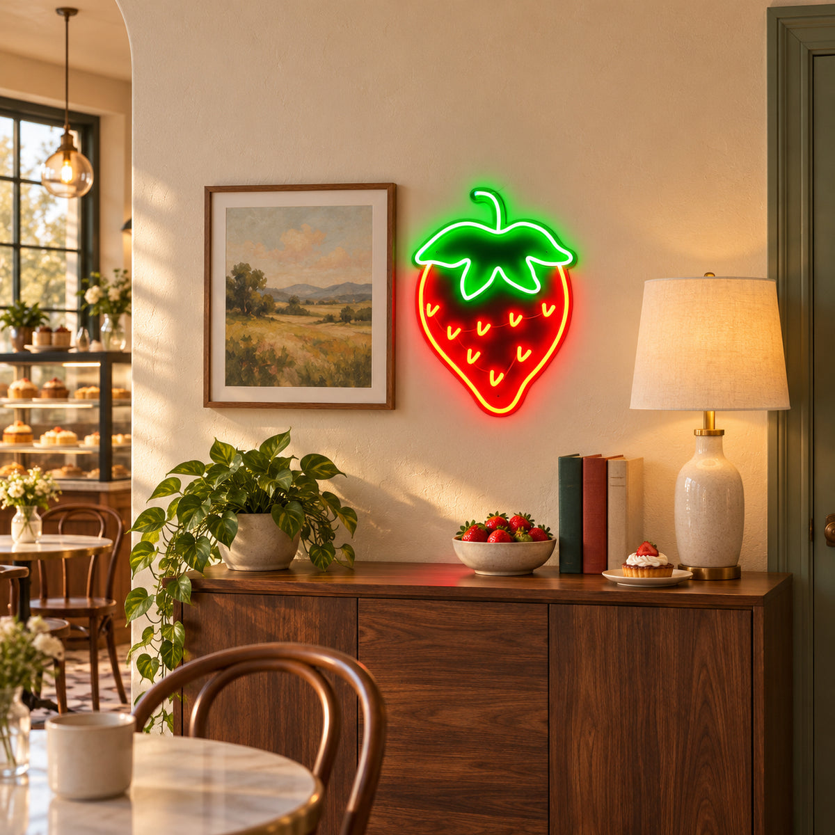 Strawberry LED Neon Sign for Bar Light Up Business Decor - Installation Scene