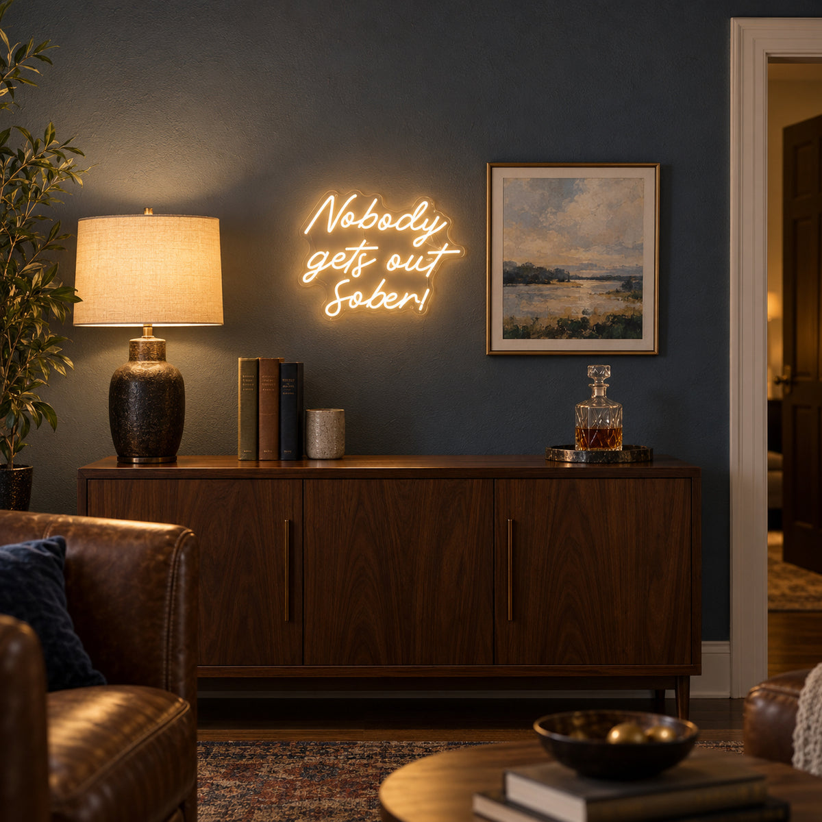 Nobody Gets Out Sober LED Neon Sign Dimmable Wall Light - Installation Scene