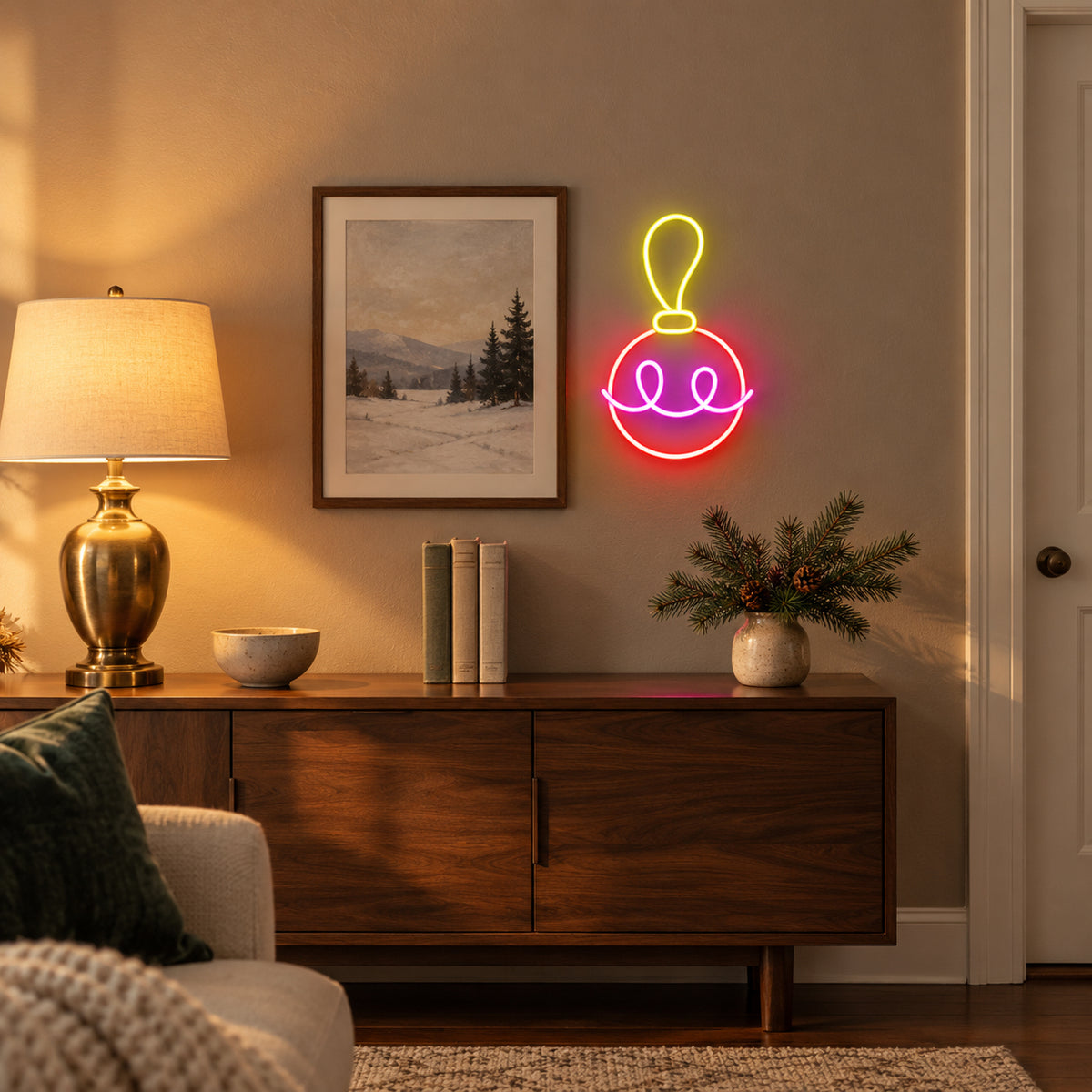 Christmas Baubles Neon Light - Installation Scene