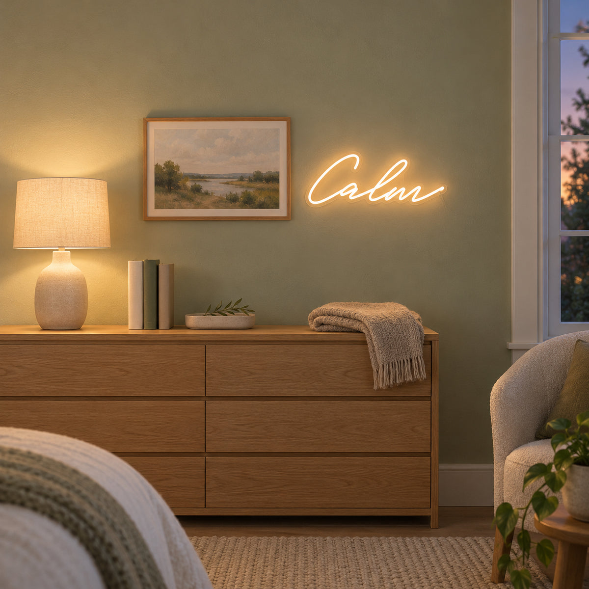 Calm LED Neon Sign Dimmable Wall Light - Installation Scene