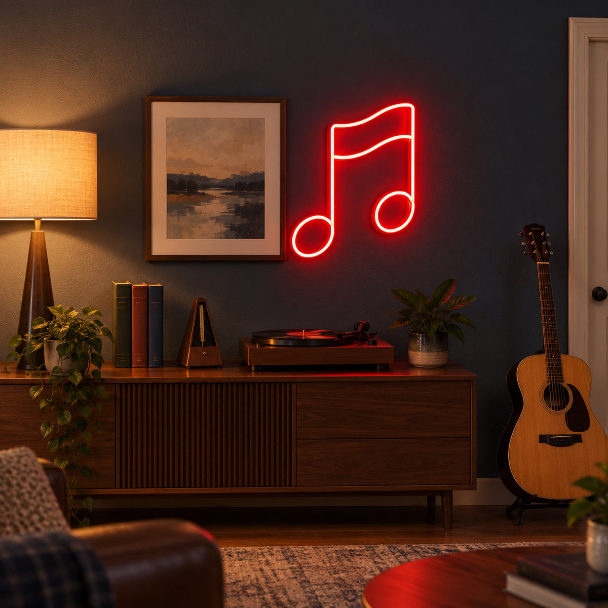 Music Note LED Neon Sign for Man Cave Dimmable Wall Decor - Installation Scene