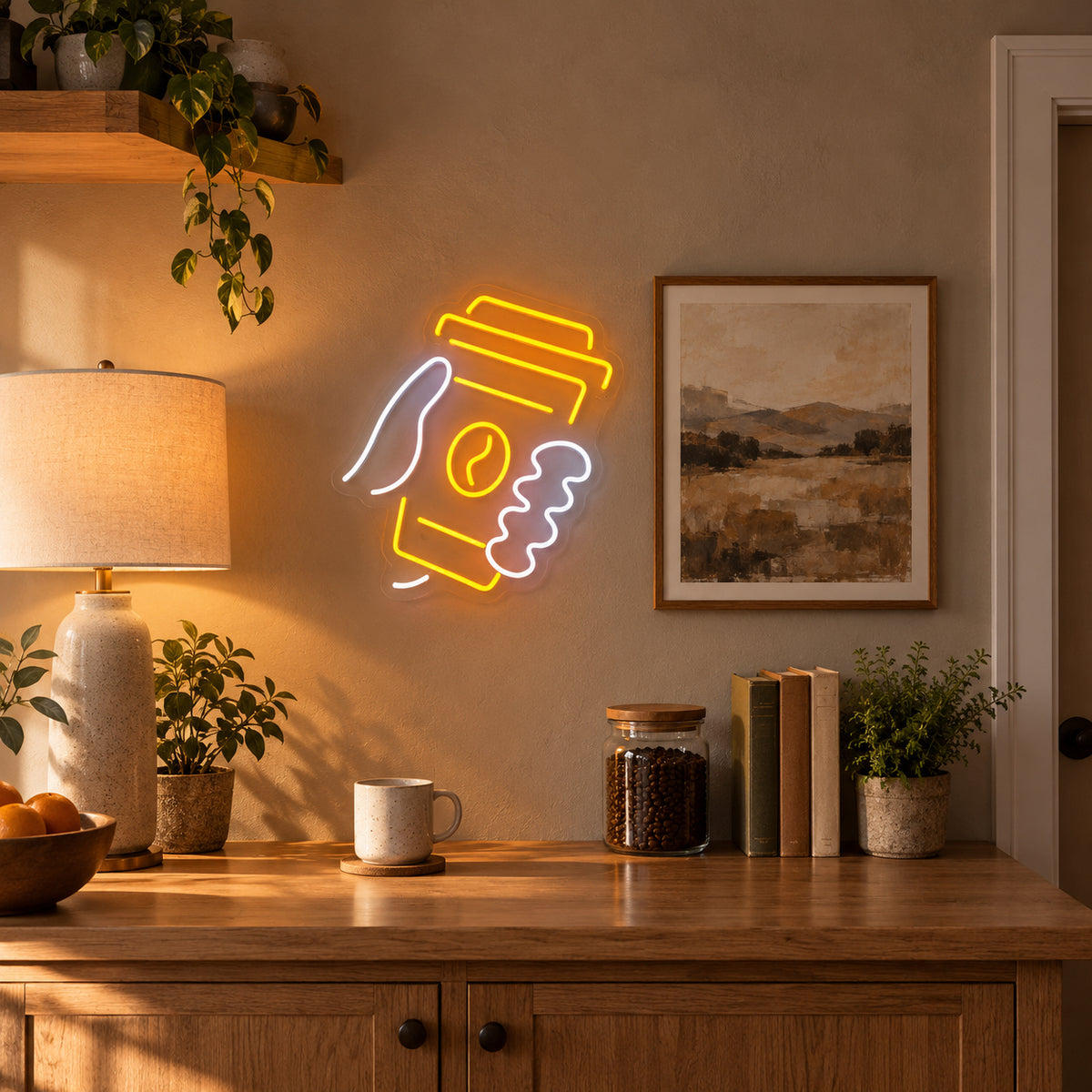 Coffee Cup LED Neon Sign Round Cup Emblem - Installation Scene