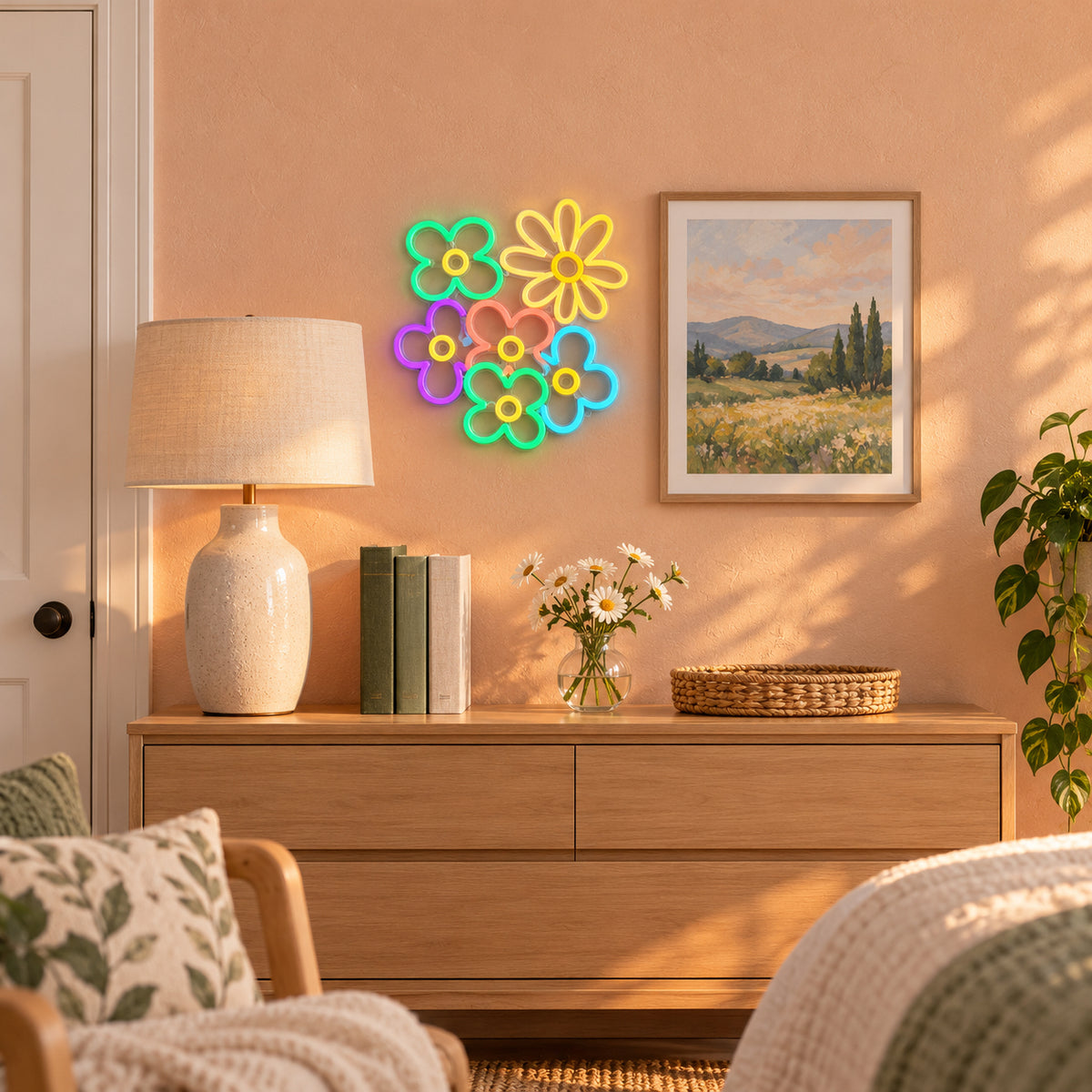 Daisy and Flowers Neon Sign - Installation Scene