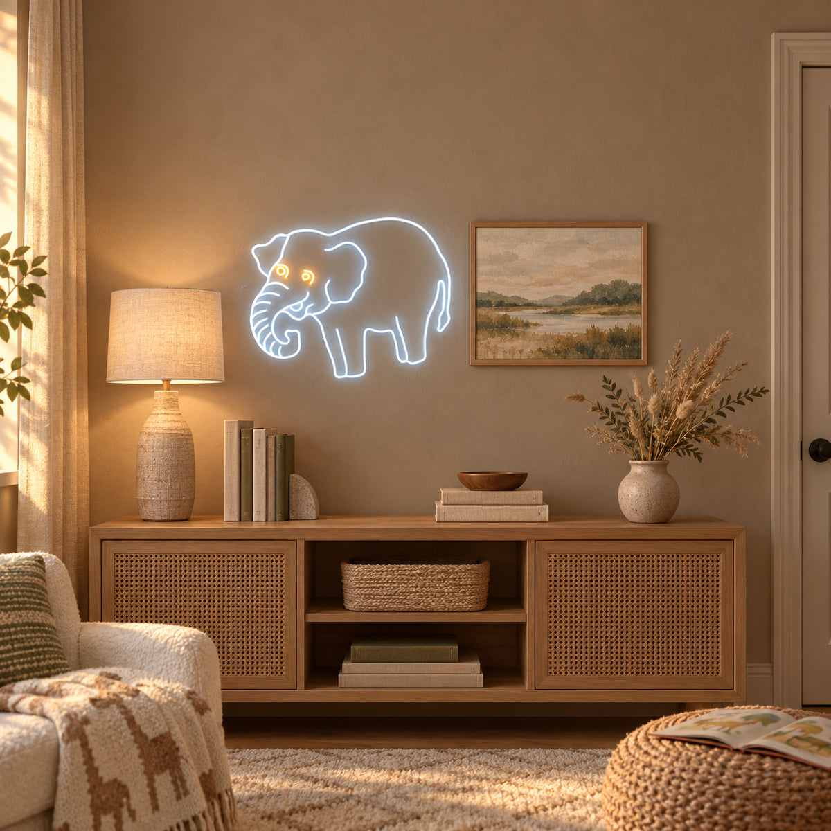 Elephant LED Neon Sign Full Body Line Art - Installation Scene