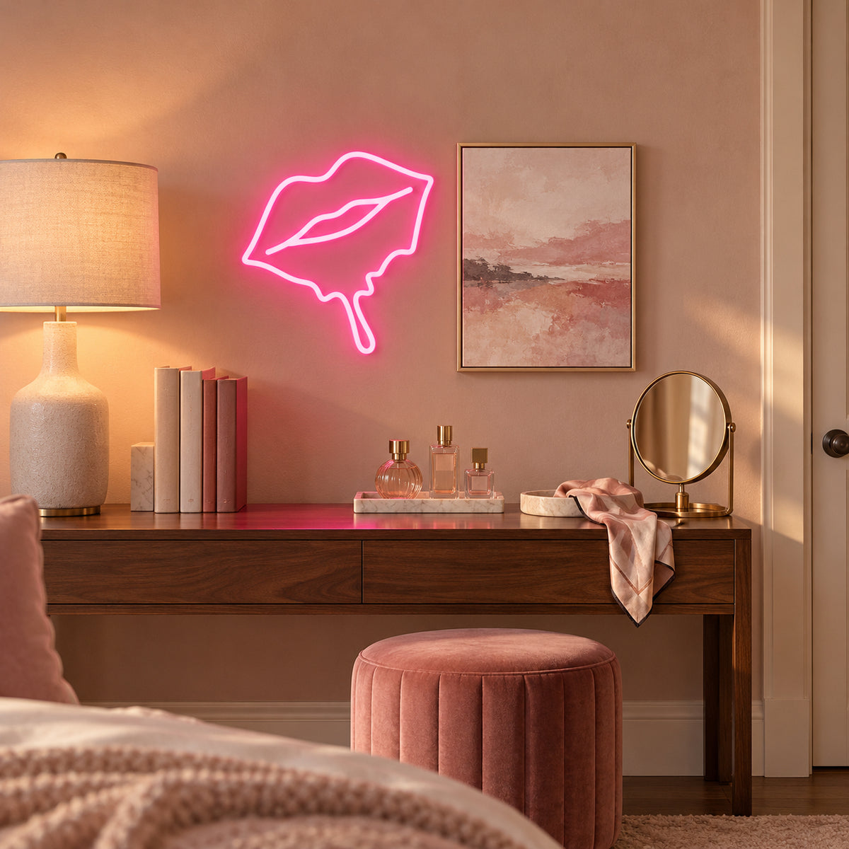 Dripping Lips LED Neon Sign Dimmable Wall Light - Installation Scene