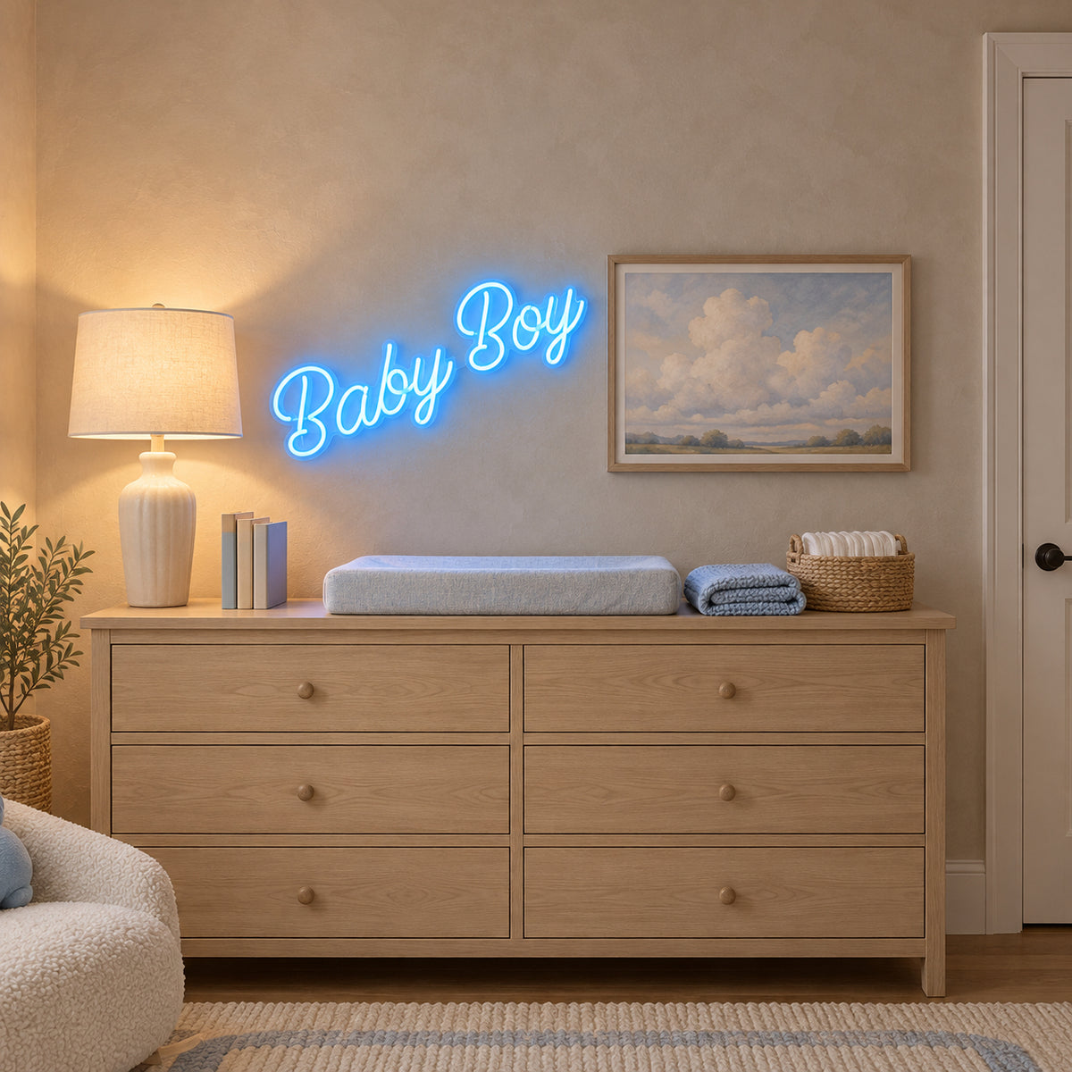 Baby Boy LED Neon Sign for Kids Room Dimmable Wall Decor - Installation Scene