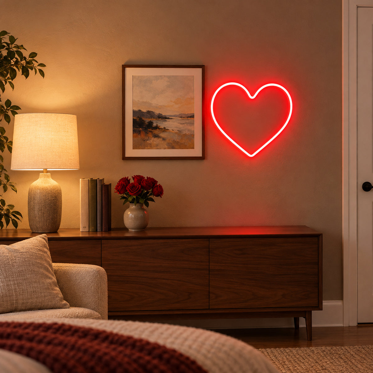 Heart LED Neon Sign for Man Cave Dimmable Wall Decor - Installation Scene