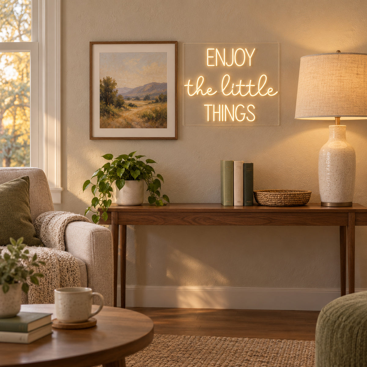 Enjoy The Little Things LED Neon Sign Dimmable Wall Light - Installation Scene