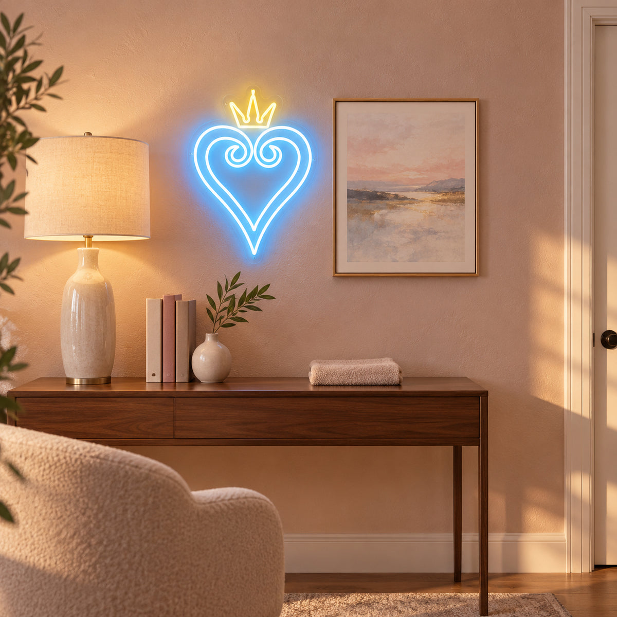 Kingdom Heart LED Neon Sign for Salon Light Up Business Decor - Installation Scene