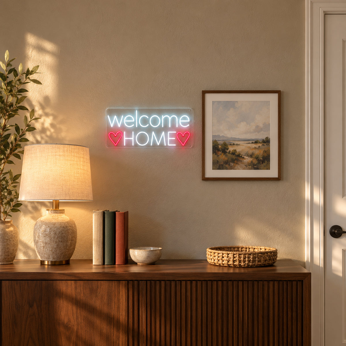 Welcome HOME Heart Neon Sign - Installation Scene