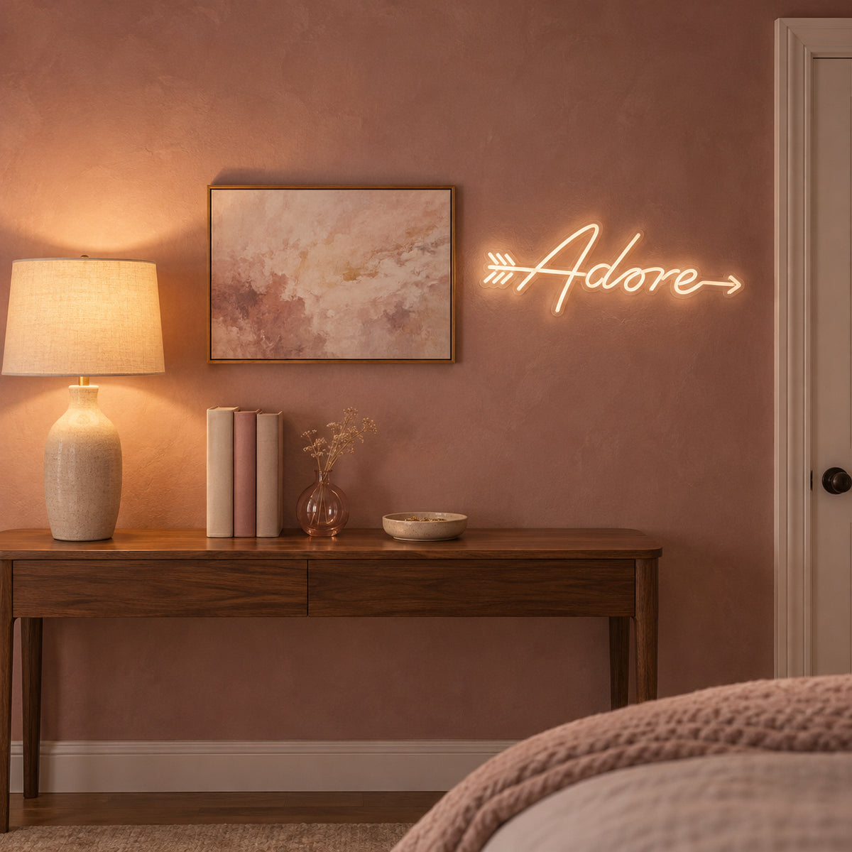 Adore LED Neon Sign Sparkling Cursive Style - Installation Scene