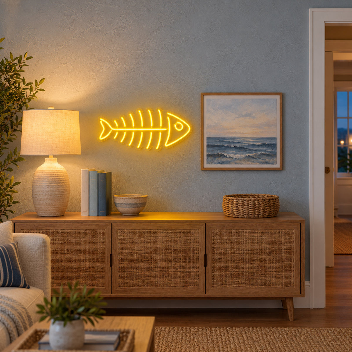 Fish Skeleton LED Neon Sign Dimmable Wall Light - Installation Scene