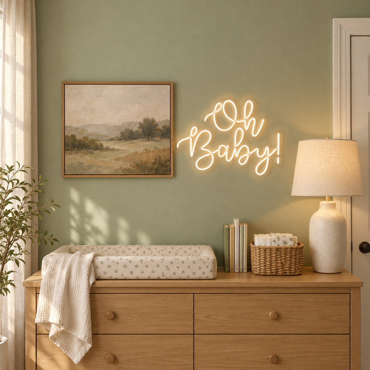 Oh Baby LED Neon Sign Statement Script Design - Installation Scene