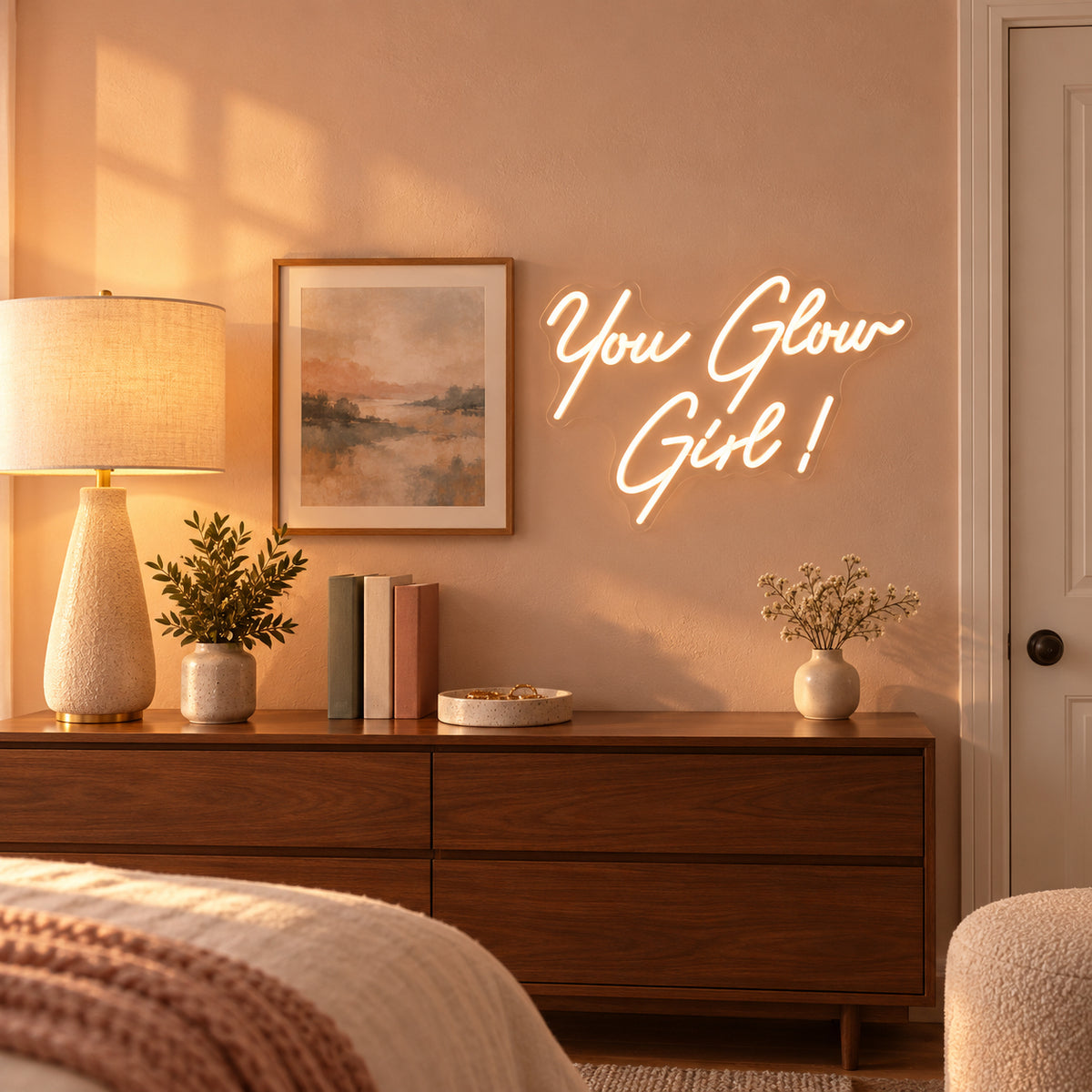 You Glow Girl LED Neon Sign Clean Script with Exclamation - Installation Scene