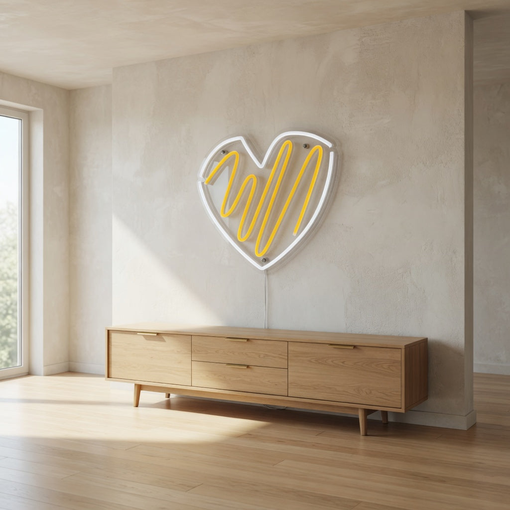 Heart LED Neon Sign Script in Heart Outline - Installation Scene