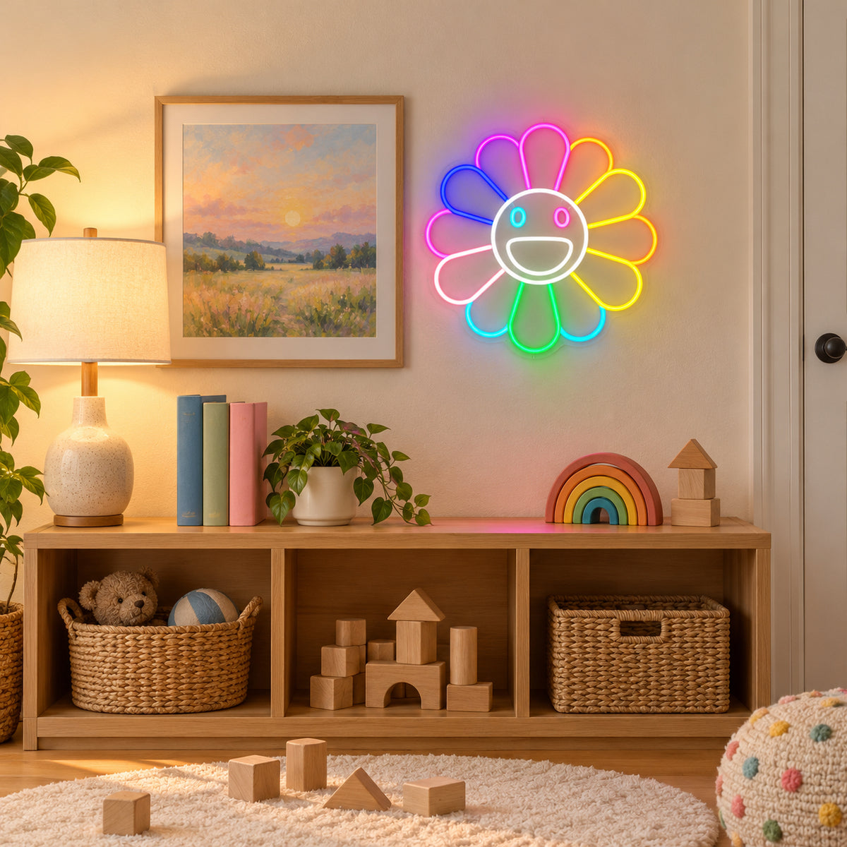 Sunflower LED Neon Sign for Kids Room Dimmable Wall Decor - Installation Scene