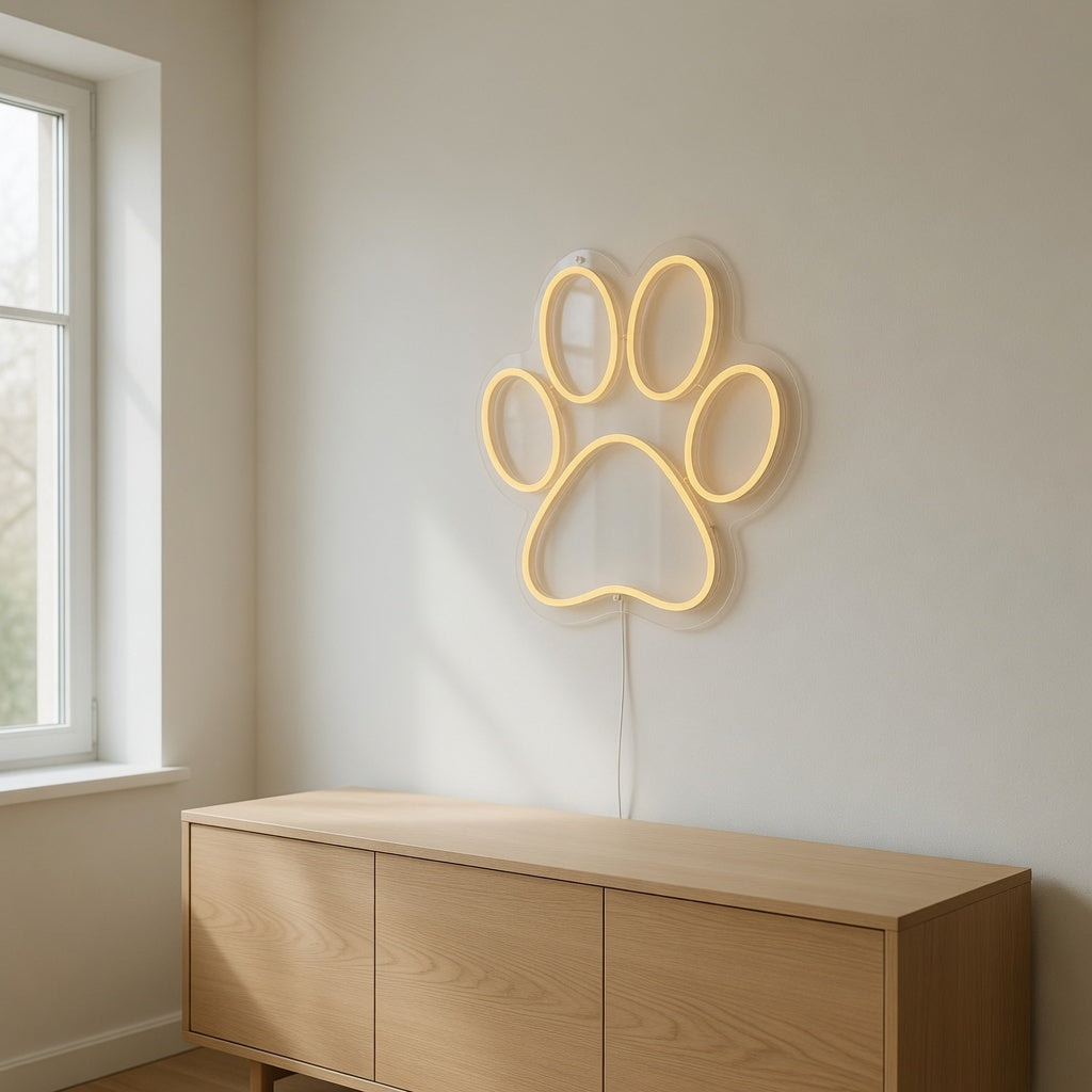 Puppy Paw Print LED Neon Sign for Kids Room Dimmable Wall Decor - Installation Scene