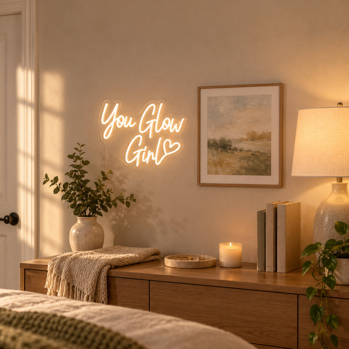 You Glow Girl LED Neon Sign for Wedding Light Up Party Decor - Installation Scene