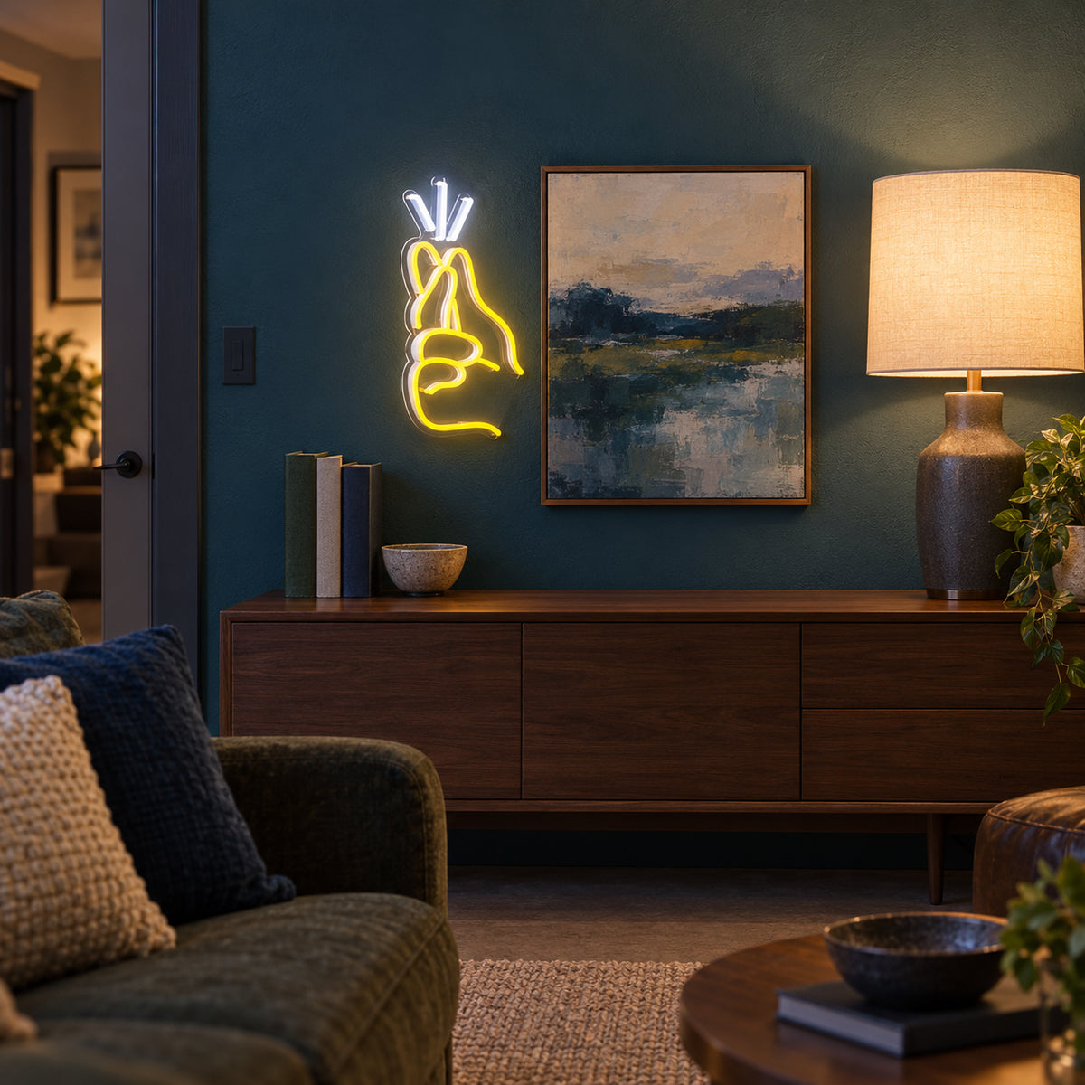 Finger Snapping LED Neon Sign Dimmable Wall Light - Installation Scene