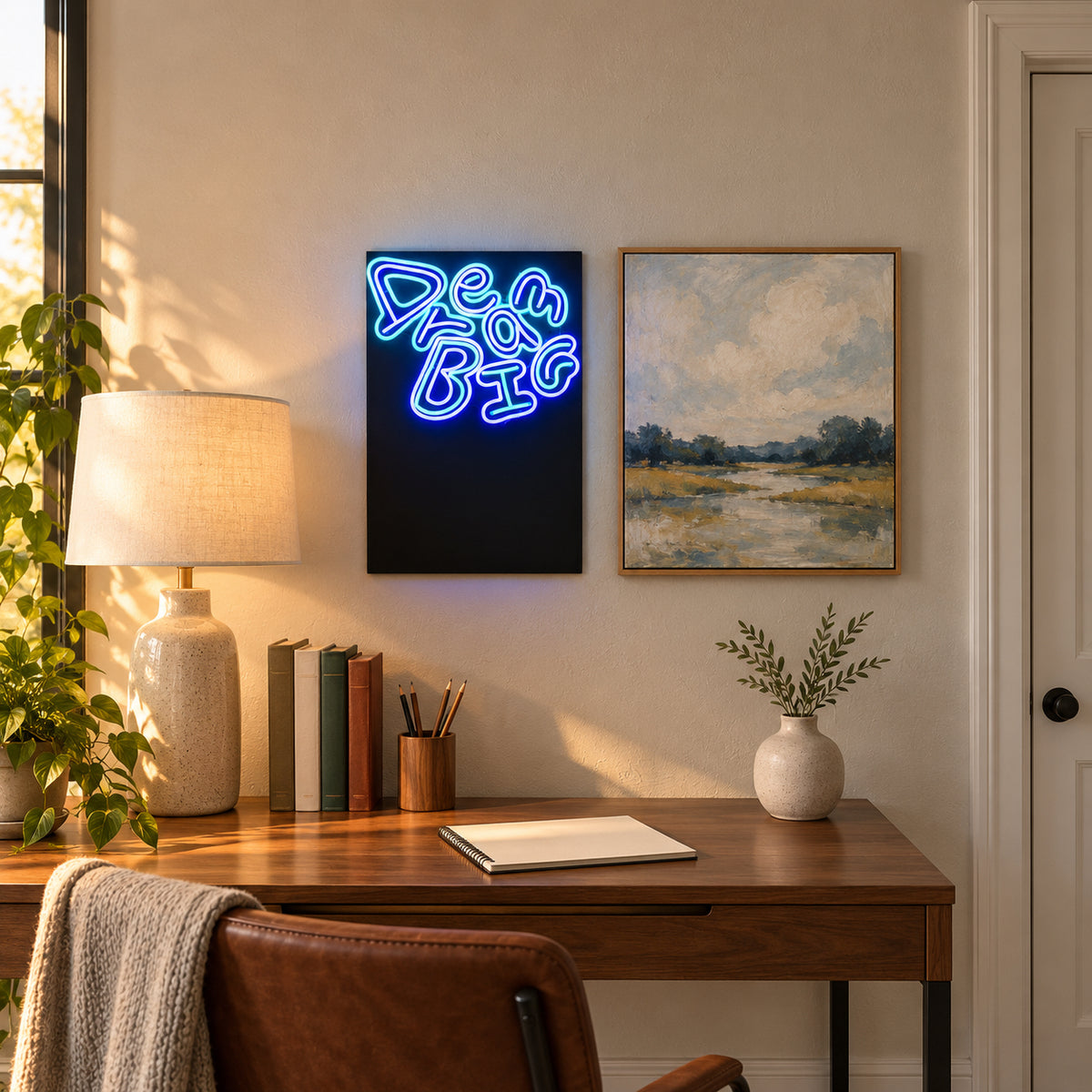 Dream Big LED Neon Sign Gallery Wall Script - Installation Scene