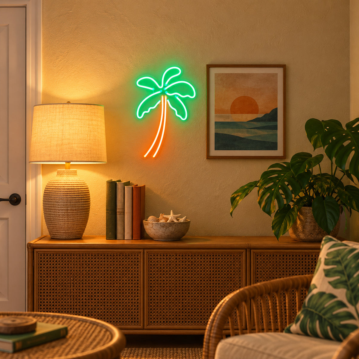 Palm Tree LED Neon Sign Sunset Scene Palm - Installation Scene