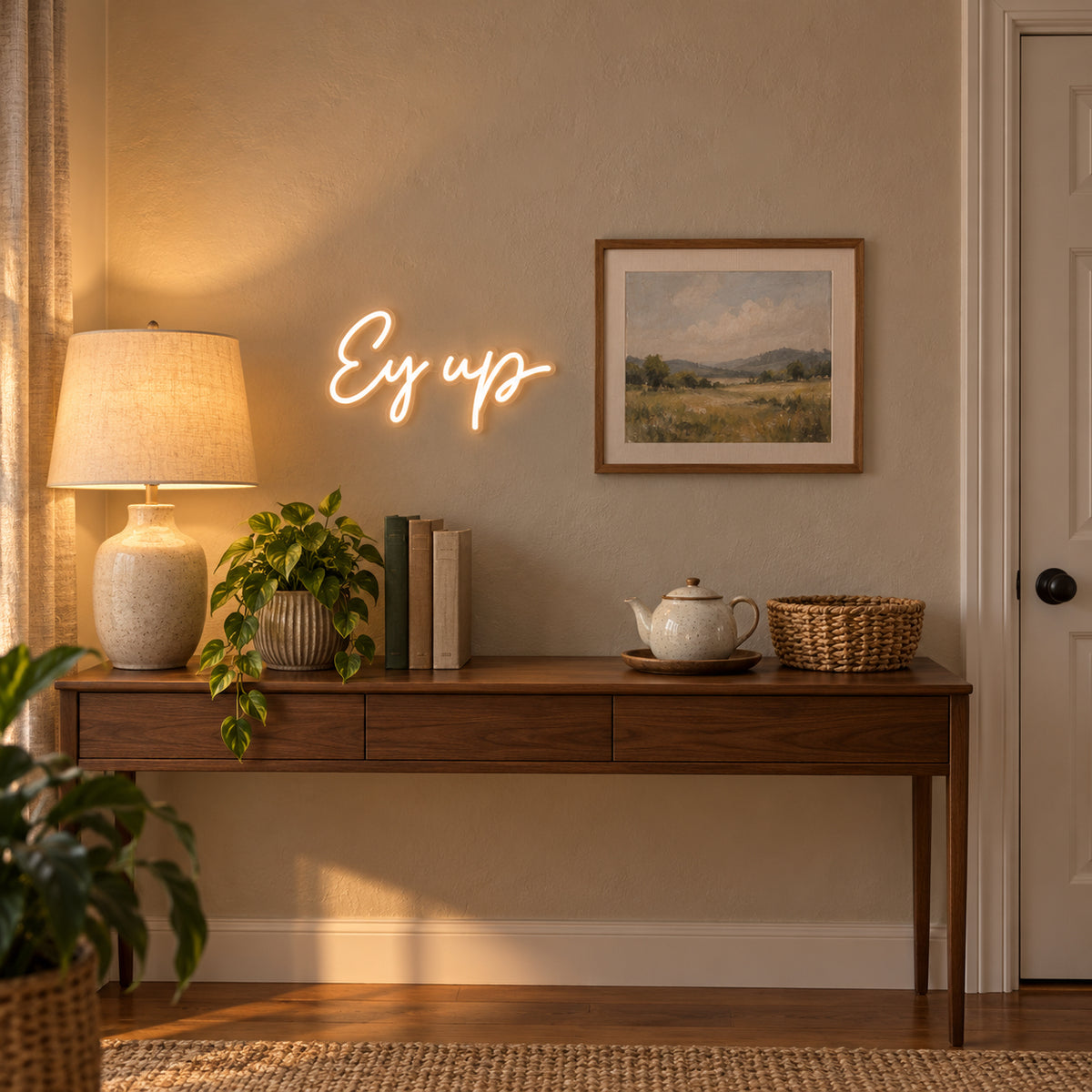 Ey Up LED Neon Sign Warm Circle Board - Installation Scene